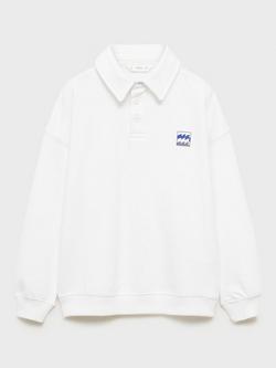 Mango Kids' Ocean Cotton Collared Long Sleeved Sweatshirt, Natural White, Natural White