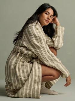 Bedfolk Unisex Dream Cotton Robe - view 2, Sage Stripe