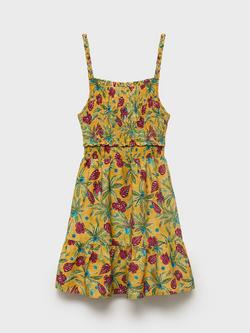 Mango Kids' Iguazu Shirred Tiered Floral Print Dress, Medium Yellow, Medium Yellow