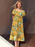 Mango Kids' Ipanema Short Sleeved Floral Midi Dress, Medium Yellow