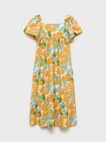 Mango Kids' Ipanema Short Sleeved Floral Midi Dress, Medium Yellow