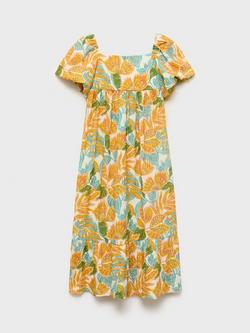 Mango Kids' Ipanema Short Sleeved Floral Midi Dress, Medium Yellow - view 2, Medium Yellow