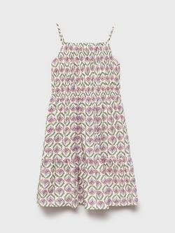 Mango Kids' Kosamui Cotton Sleeveless Tiered Midi Dress, Pink, Pink