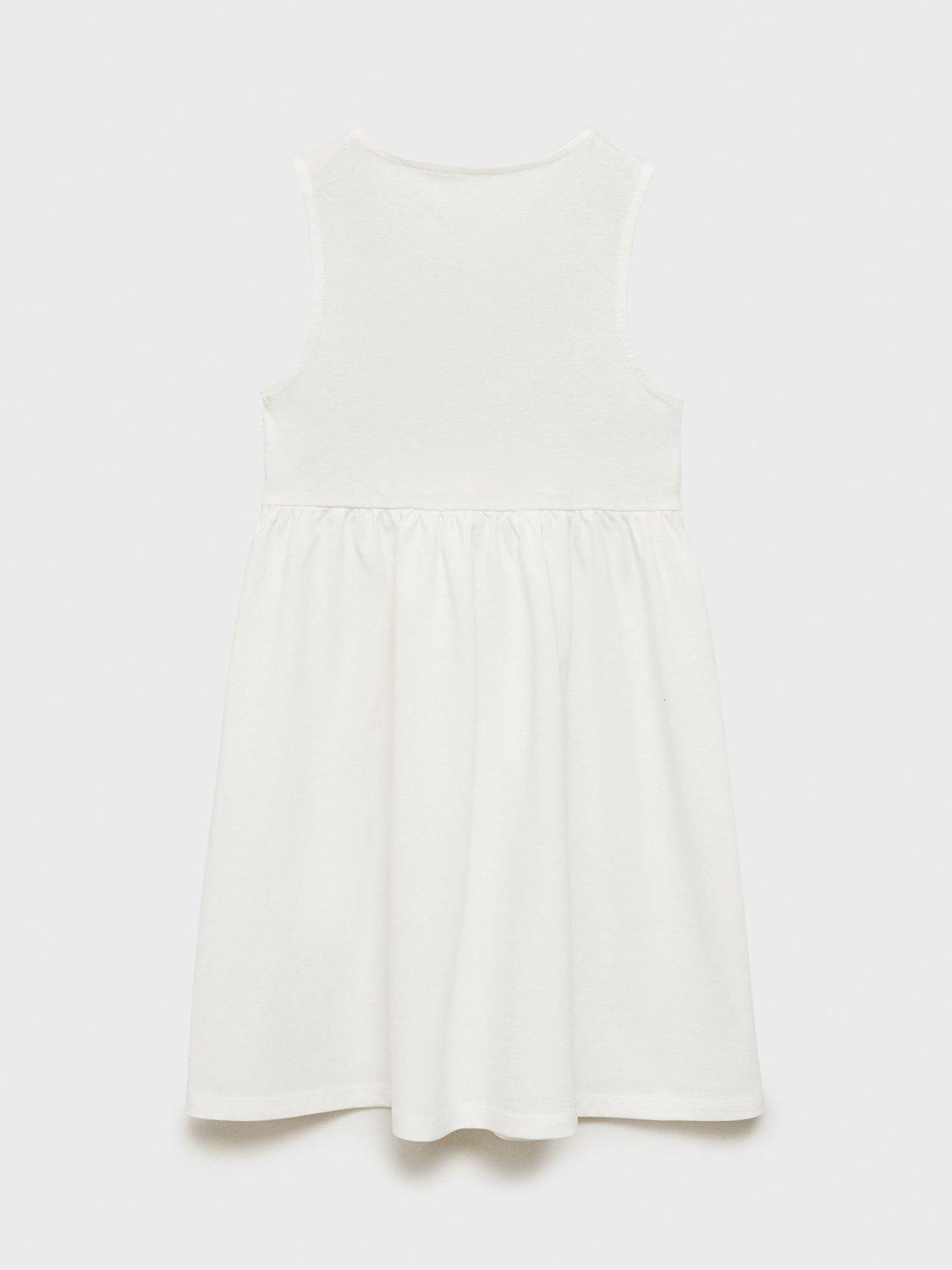 Product image 1 of 4, which shows Mango Kids' Flared Ruched Neck Dress, Natural White, 11-12 years