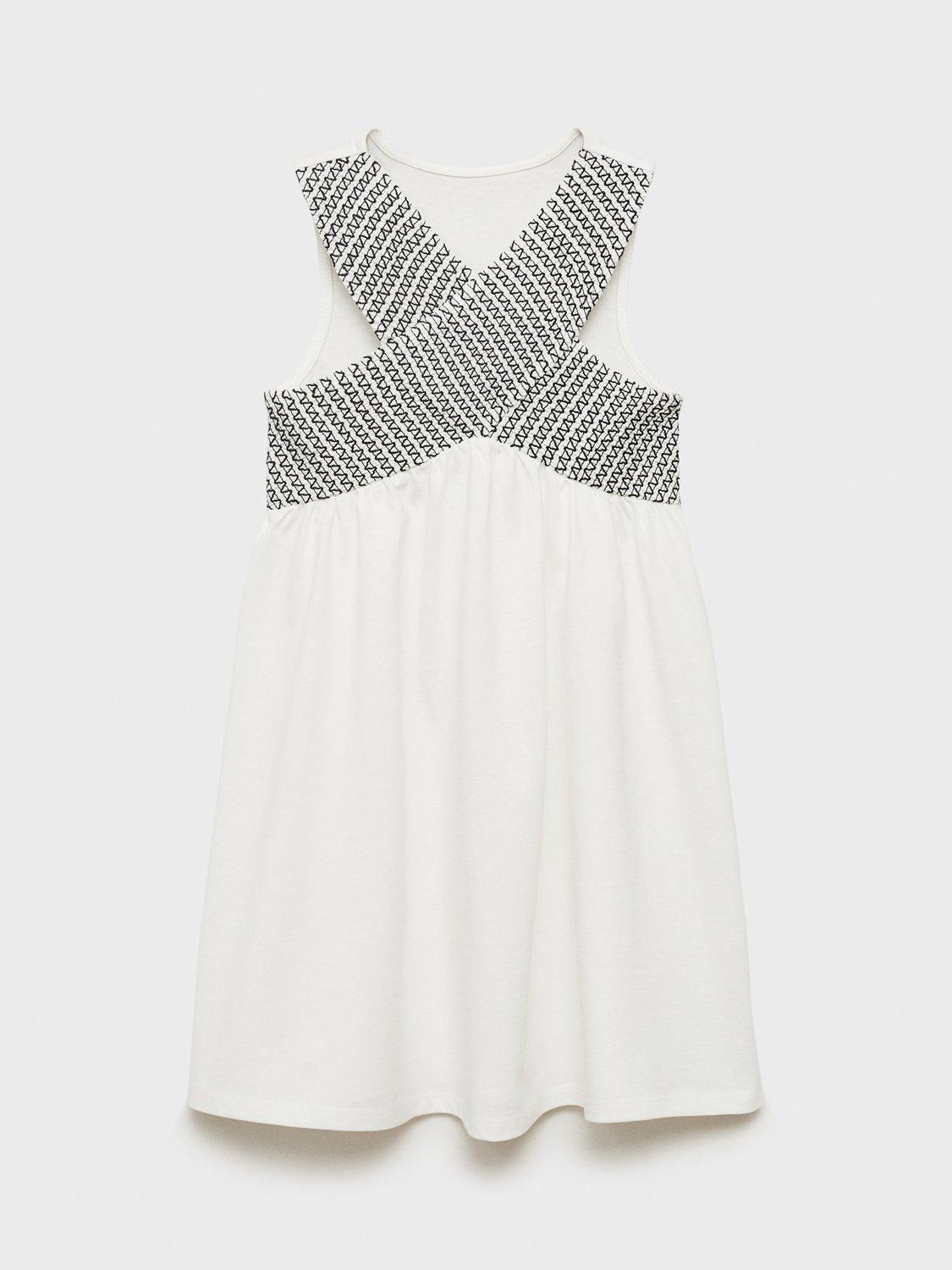 Product image 2 of 4, which shows Mango Kids' Flared Ruched Neck Dress, Natural White, 11-12 years