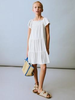Mango Kids' Savana Tiered Dress, White, White