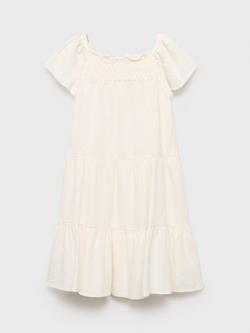 Mango Kids' Savana Tiered Dress, White - view 2, White