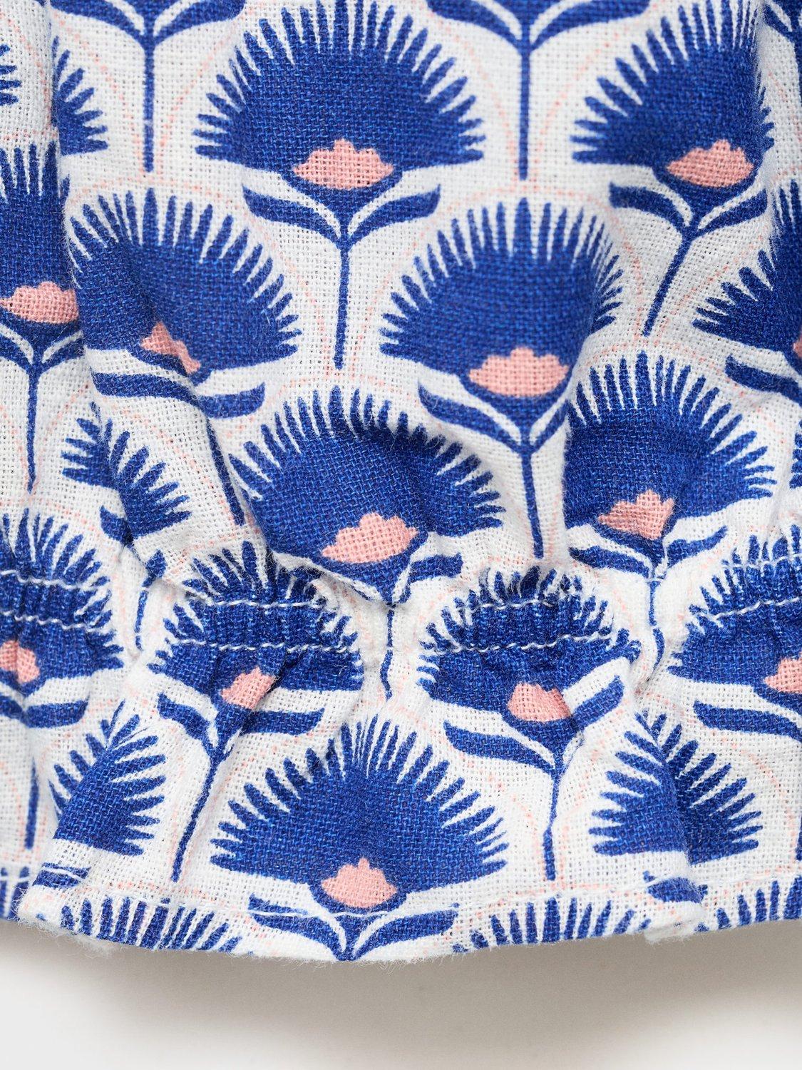 Product image 3 of 4, which shows Mango Kids' Kotao Cotton Short Sleeved Printed Blouse, Medium Blue, 9 years