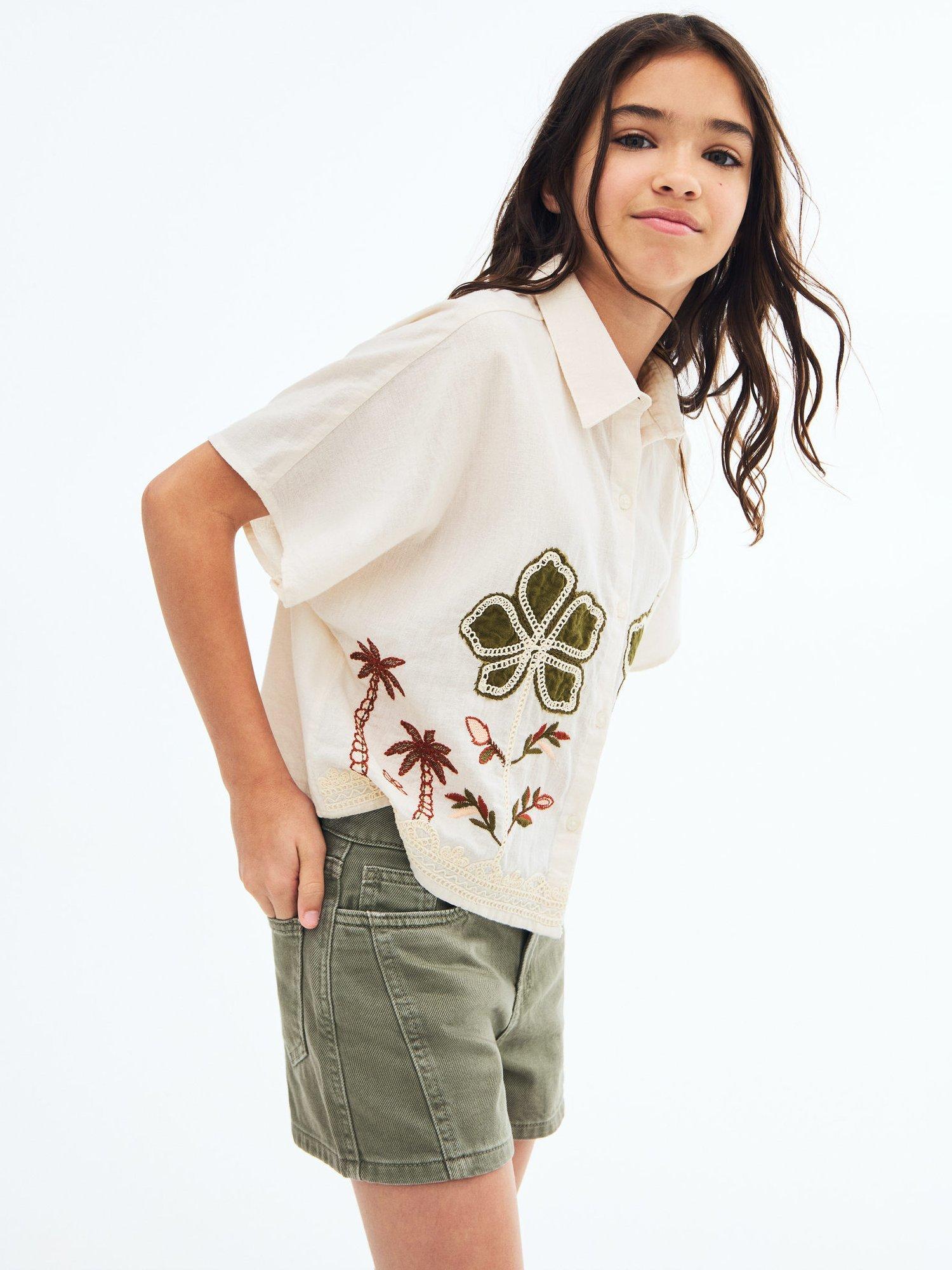 Product image 1 of 6, which shows Mango Kids' Helena Denim Shorts, Beige/Khaki, 8 years
