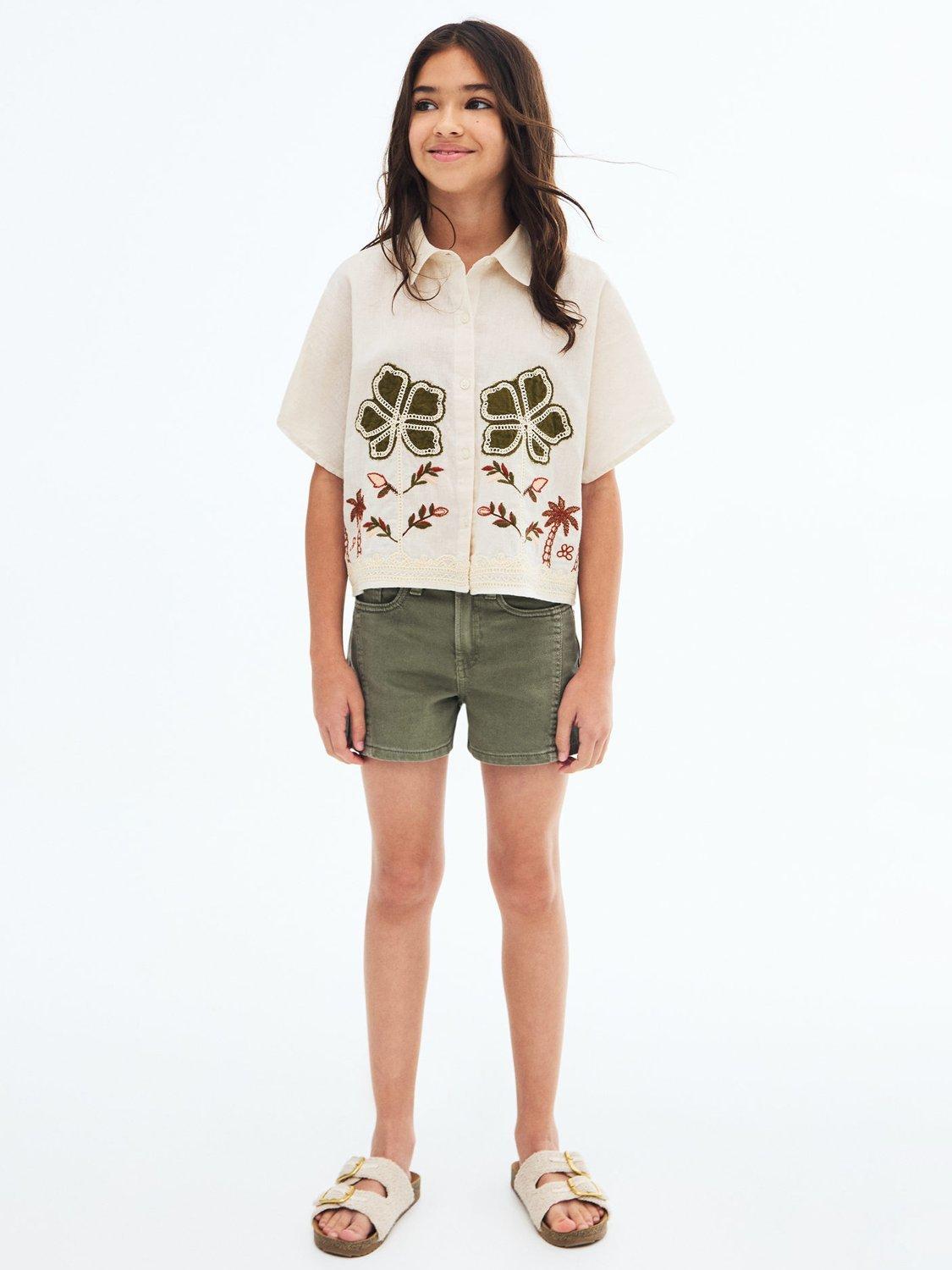 Product image 2 of 6, which shows Mango Kids' Helena Denim Shorts, Beige/Khaki, 8 years