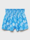 Mango Kids' Palmera Shirred Floral Print Shorts, Medium Blue