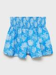 Mango Kids' Palmera Shirred Floral Print Shorts, Medium Blue