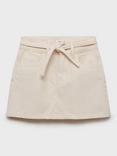 Mango Kids' Blanca Cotton Tie Waist A-Line Skirt, Natural White