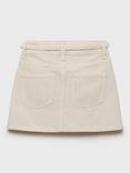 Mango Kids' Blanca Cotton Tie Waist A-Line Skirt, Natural White