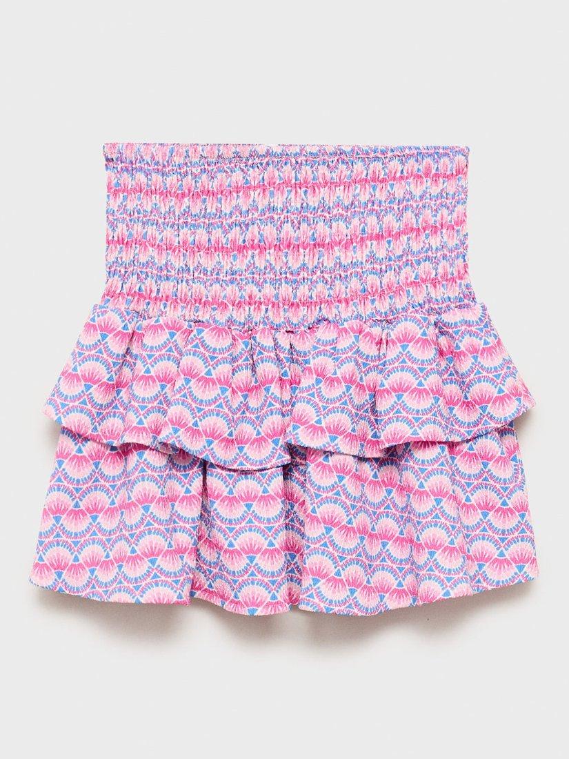 Product image 1 of 4, which shows Mango Kids' Pai Ruched Tiered Skirt, Pink, 11-12 years