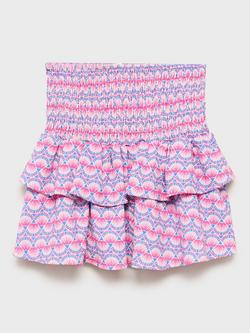 Mango Kids' Pai Ruched Tiered Skirt, Pink, Pink