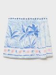 Mango Kids' Phiphi Cotton A-Line Palm Print Mini Skirt, Medium Blue