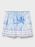 Mango Kids' Phiphi Cotton A-Line Palm Print Mini Skirt, Medium Blue