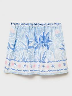 Mango Kids' Phiphi Cotton A-Line Palm Print Mini Skirt, Medium Blue - view 2, Medium Blue
