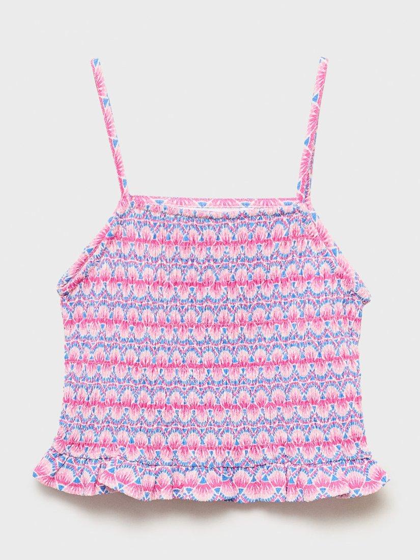 Product image 1 of 4, which shows Mango Kids' Pai Ruched Strappy Top, Pink, 11-12 years