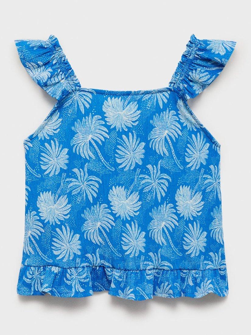 Product image 1 of 4, which shows Mango Kids' Palmera Sleeveless Printed Top, Medium Blue, 11-12 years