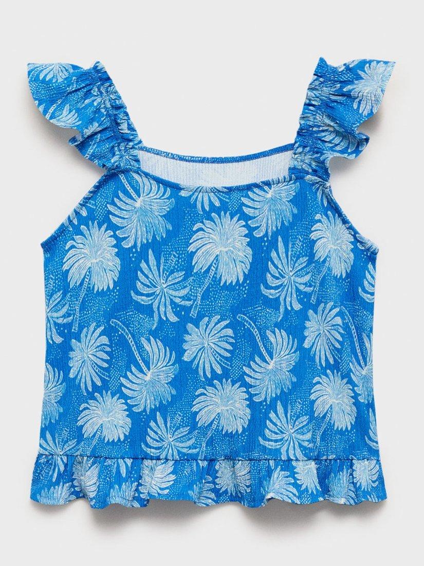Product image 2 of 4, which shows Mango Kids' Palmera Sleeveless Printed Top, Medium Blue, 11-12 years