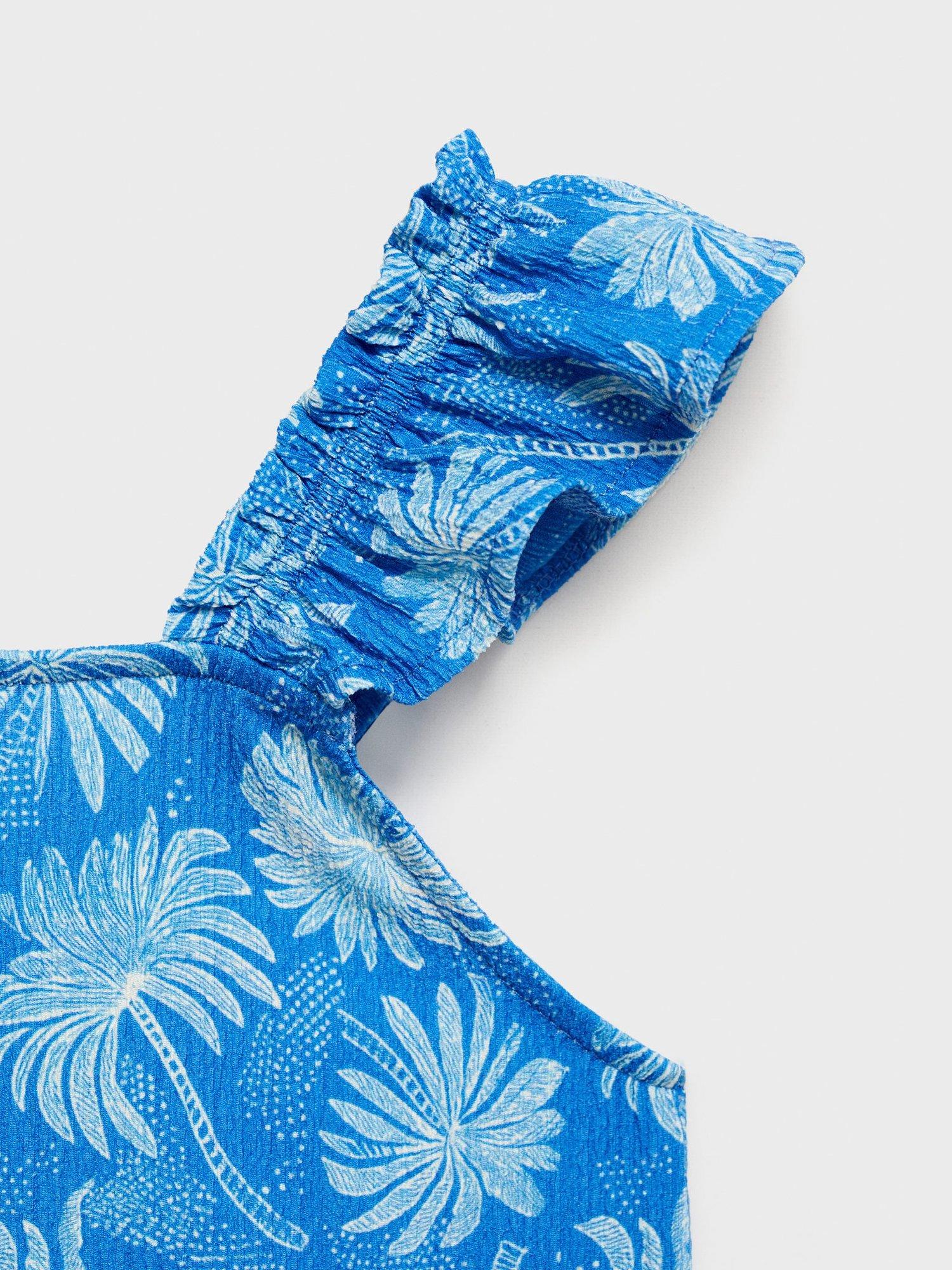 Product image 4 of 4, which shows Mango Kids' Palmera Sleeveless Printed Top, Medium Blue, 11-12 years