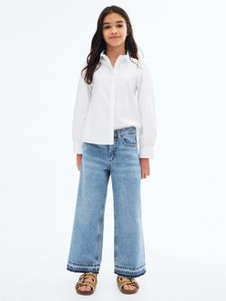 Mango Kids' Denim Raw-Cut Culotte Jeans, Open Blue, Open Blue