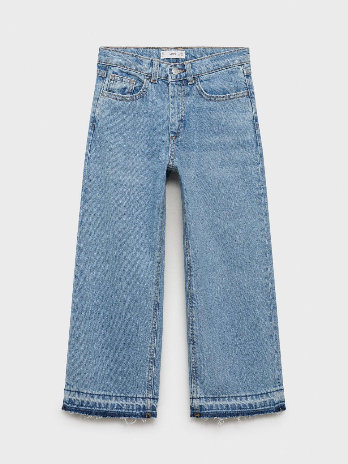 Product image 2 of 5, which shows Mango Kids' Denim Raw-Cut Culotte Jeans, Open Blue, 11 yrs