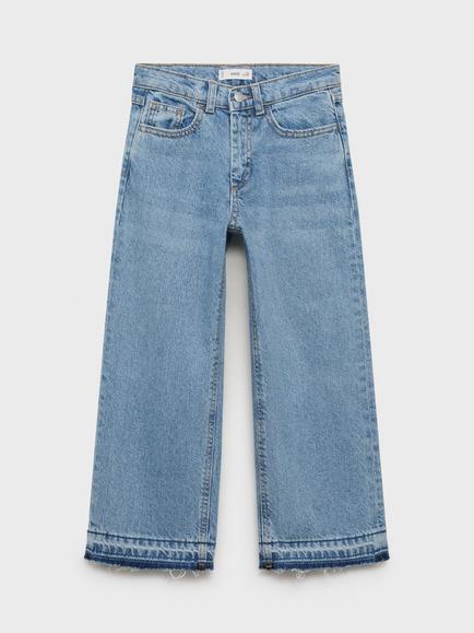 Mango Kids' Denim Raw-Cut Culotte Jeans, Open Blue - view 2, Open Blue