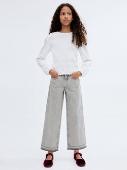 Mango Kids' Denim Frayed Culotte Jeans, Open Grey, Open Grey