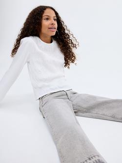 Mango Kids' Denim Frayed Culotte Jeans, Open Grey - view 2, Open Grey