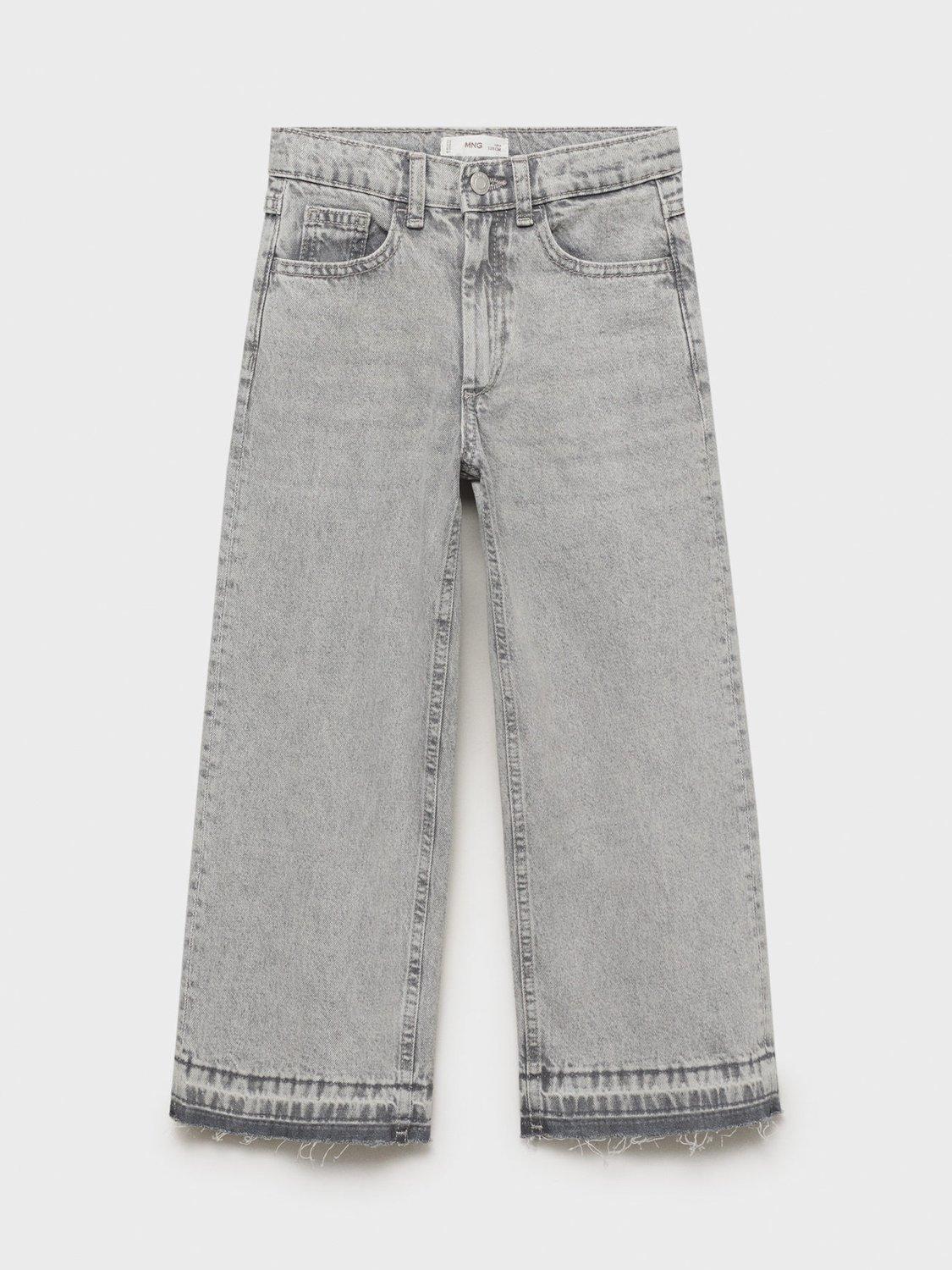 Product image 3 of 4, which shows Mango Kids' Denim Frayed Culotte Jeans, Open Grey, 11 years