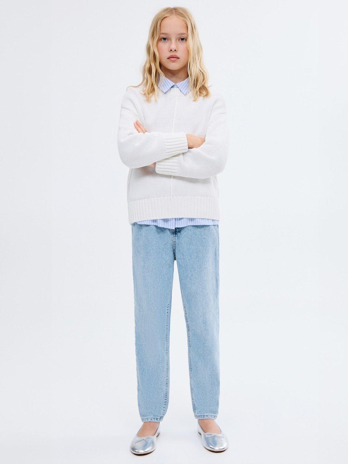 Product image 1 of 5, which shows Mango Kids' Cotton Paperbag Jeggings, Open Blue, 11 years