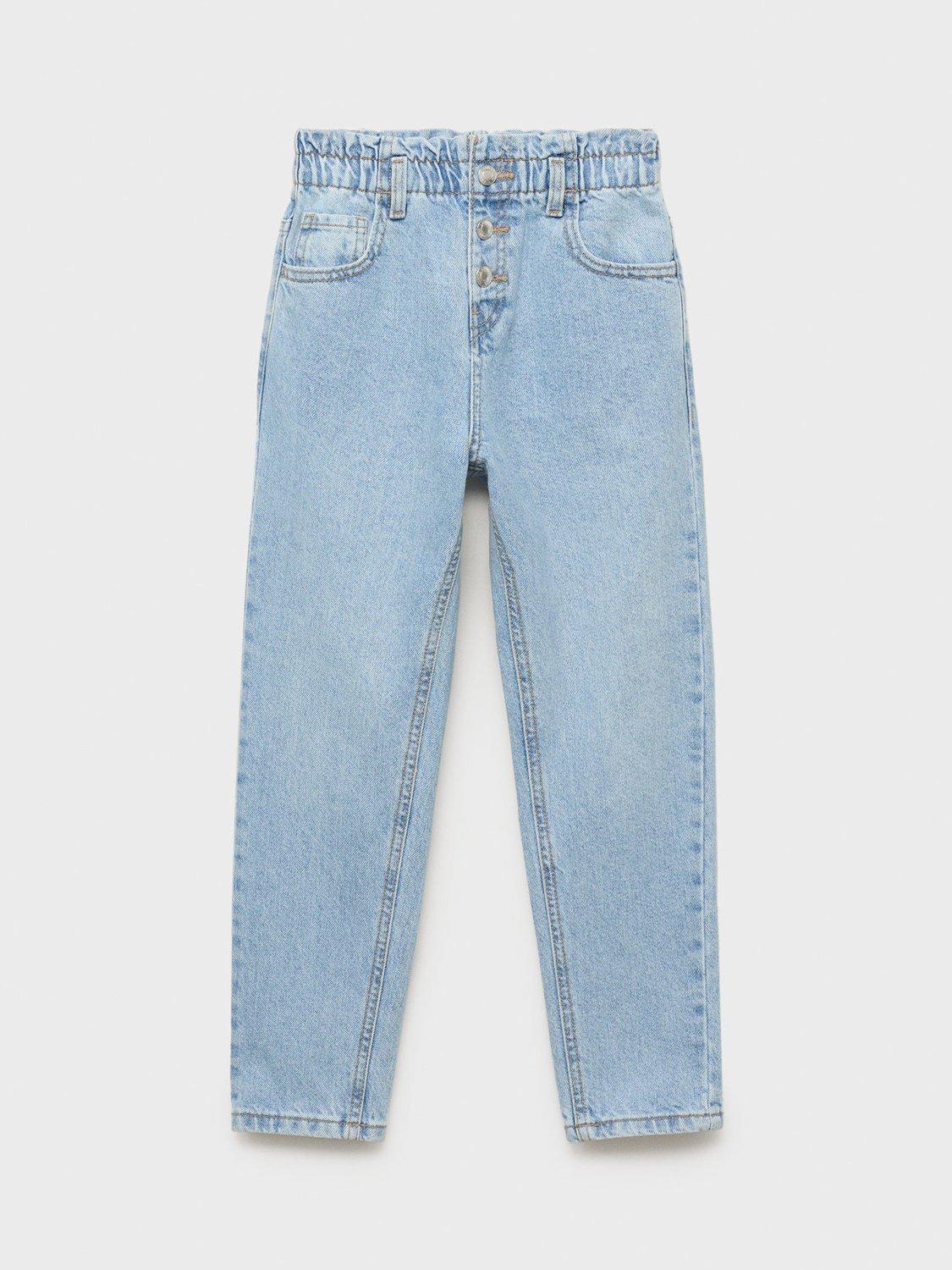 Product image 2 of 5, which shows Mango Kids' Cotton Paperbag Jeggings, Open Blue, 11 years