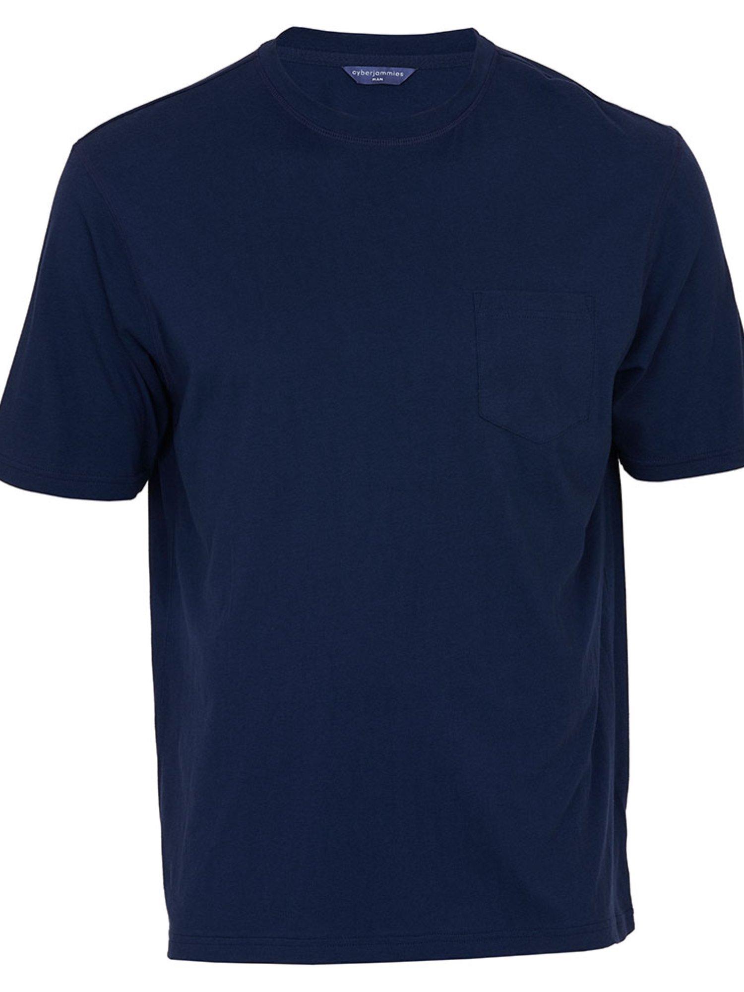 Product image 4 of 4, which shows Cyberjammies Cotton Modal Blend Short Sleeve Pyjama Top, Navy, S