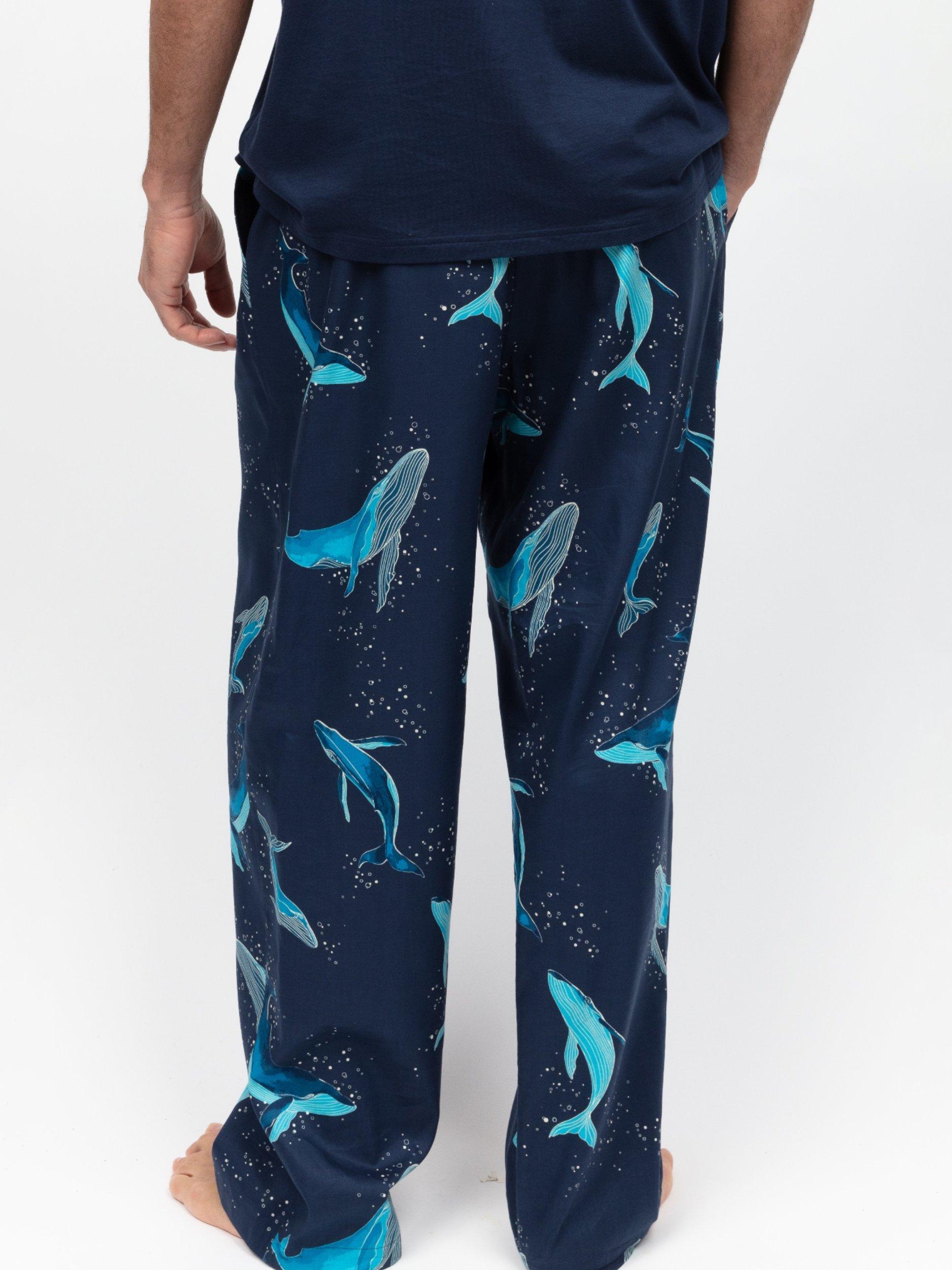 Product image 2 of 4, which shows Cyberjammies Cotton Modal Blend Whale Print Pyjama Bottoms, Navy, S