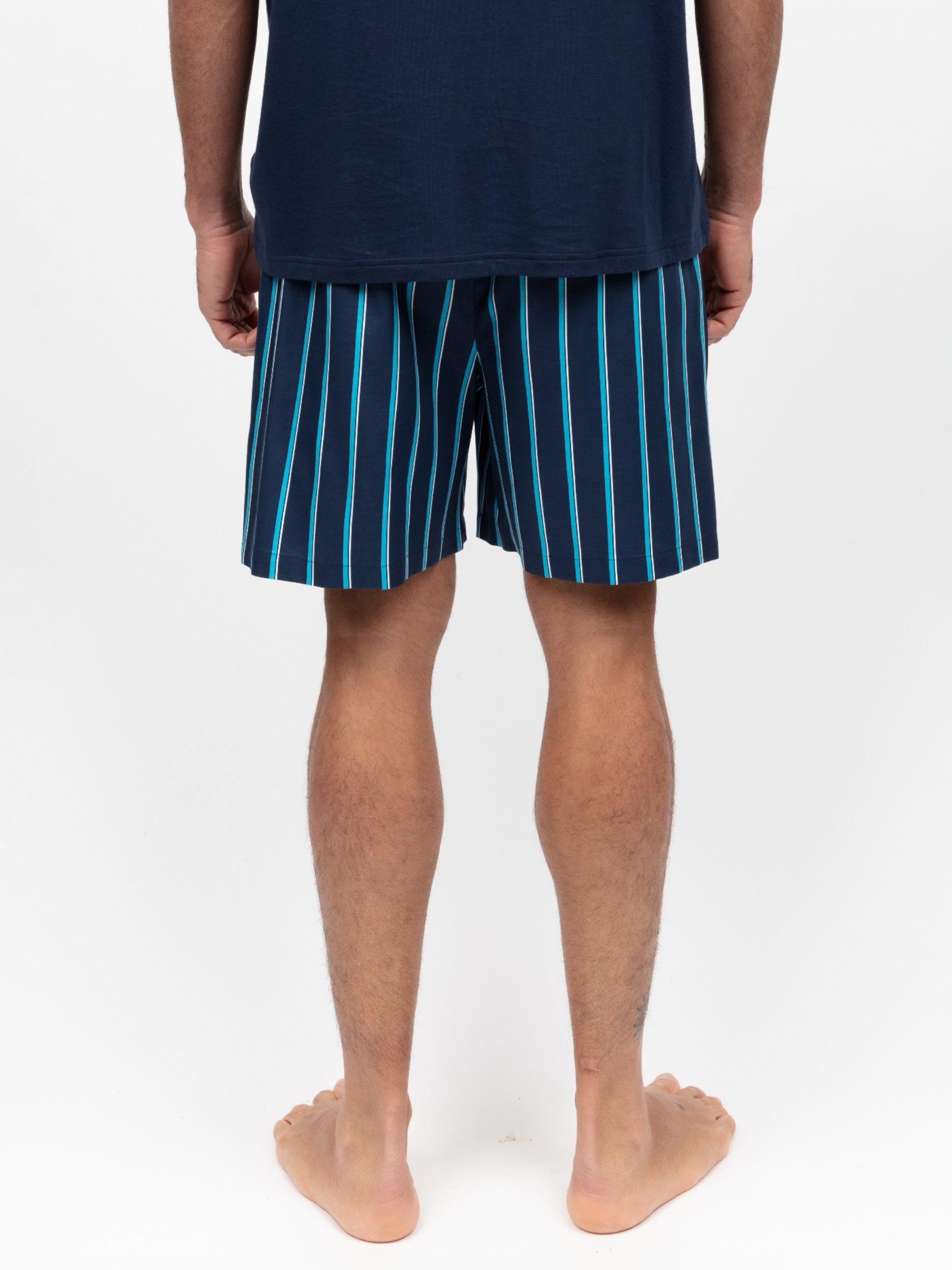 Product image 2 of 4, which shows Cyberjammies Cotton Modal Blend Printed Stripe Pyjama Shorts, Navy, S