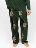 Cyberjammies Cotton Modal Blend Leopard Print Pyjama Bottoms, Olive Green