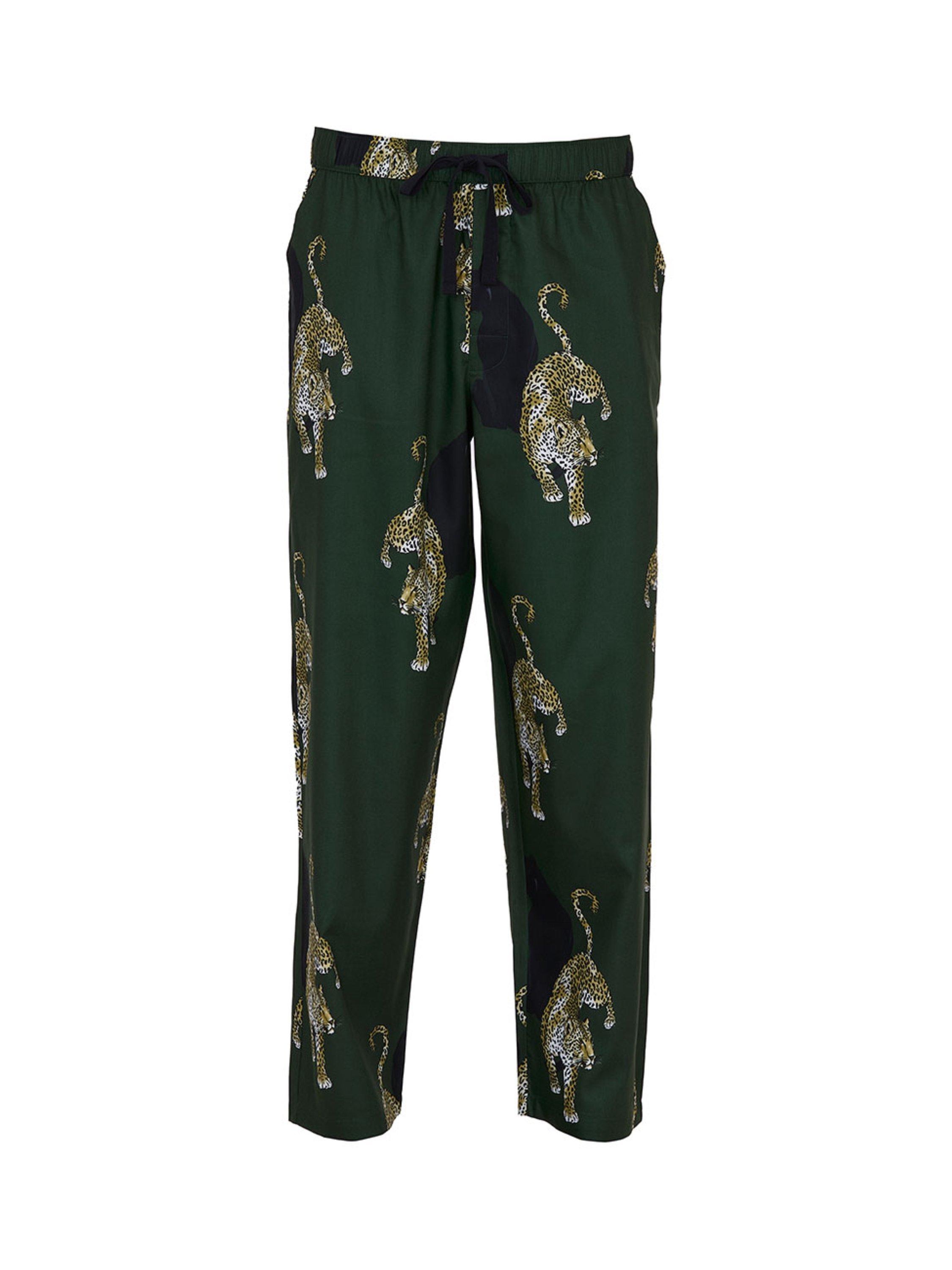 Product image 4 of 4, which shows Cyberjammies Cotton Modal Blend Leopard Print Pyjama Bottoms, Olive Green, S