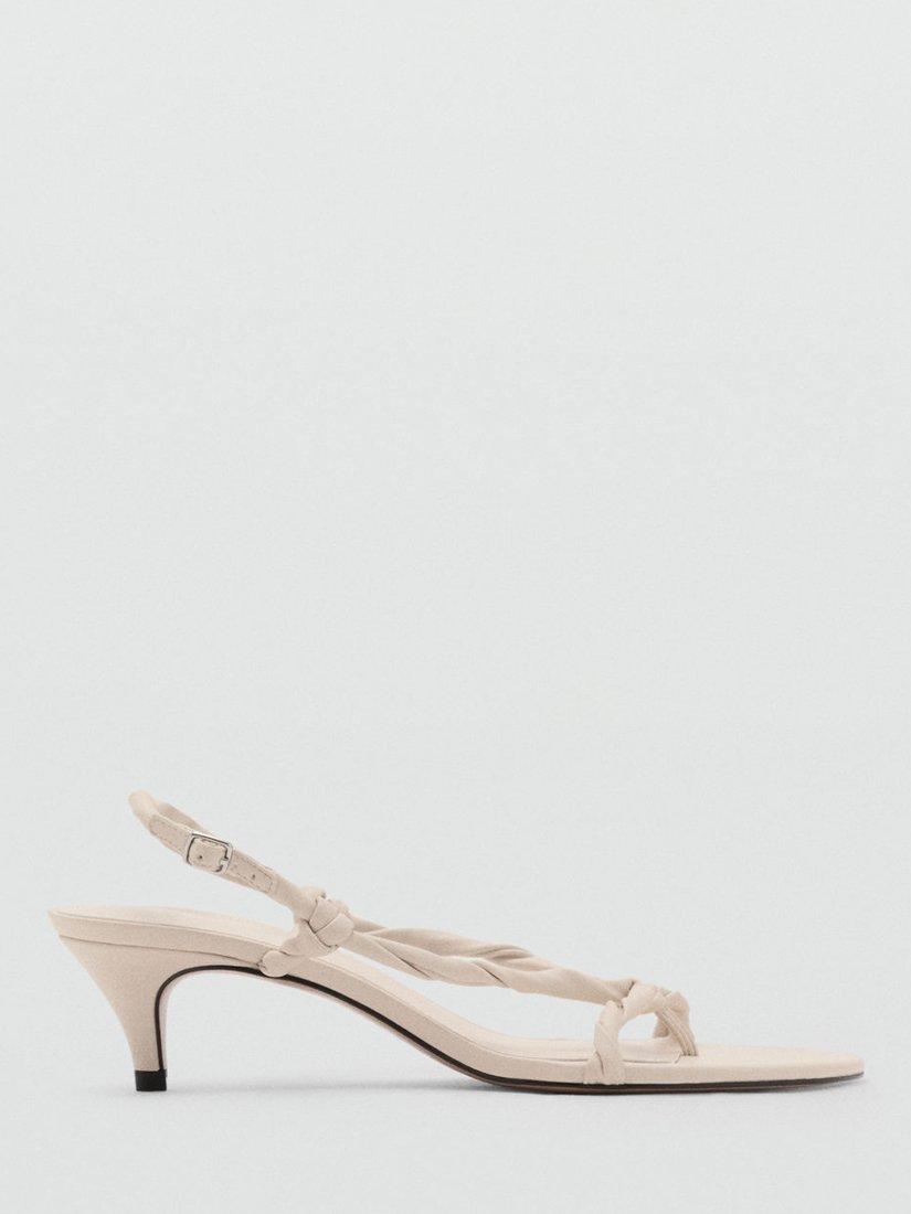 Product image 1 of 5, which shows Mango Astrid Kitten Heeled Buckle Strappy Sandals, White, 3