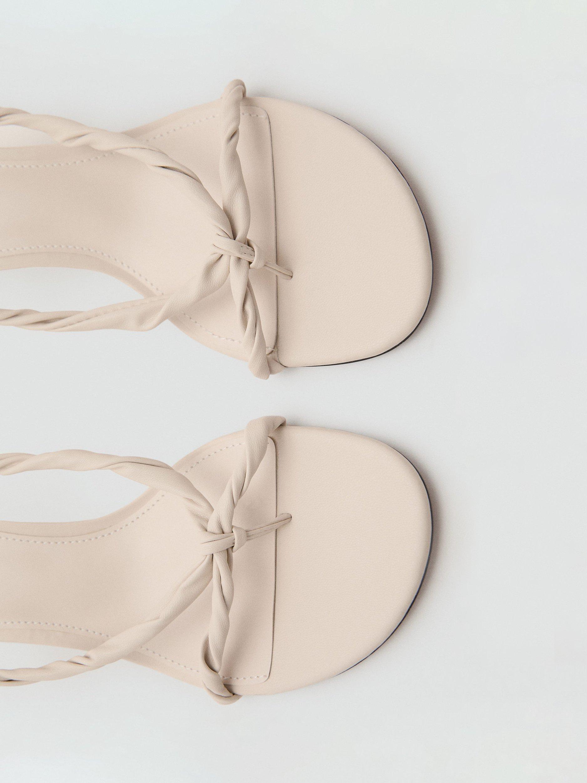 Product image 3 of 5, which shows Mango Astrid Kitten Heeled Buckle Strappy Sandals, White, 3