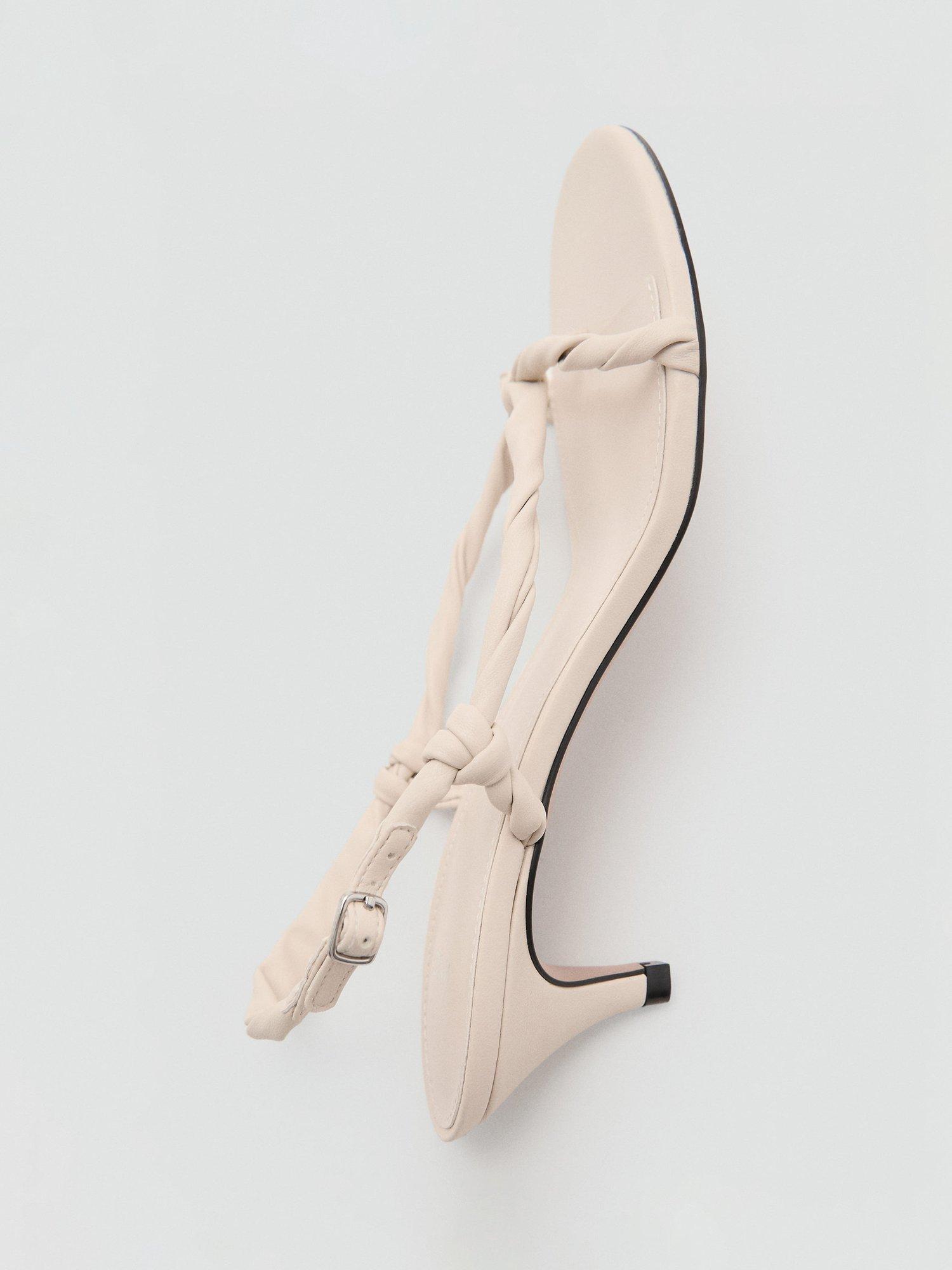 Product image 4 of 5, which shows Mango Astrid Kitten Heeled Buckle Strappy Sandals, White, 3