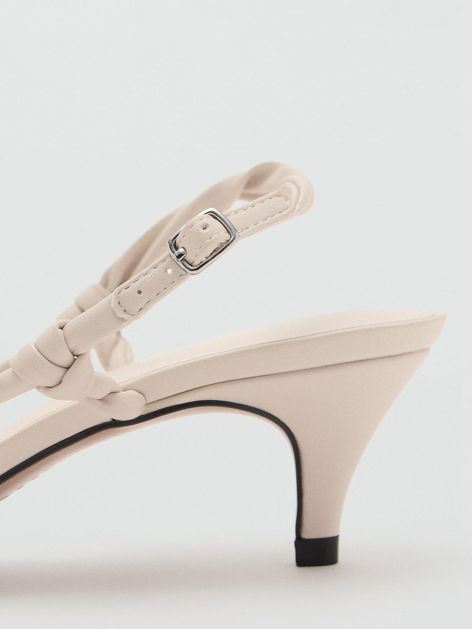 Product image 5 of 5, which shows Mango Astrid Kitten Heeled Buckle Strappy Sandals, White, 3
