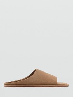 Mango Babu Suede Leather Flat Heel Sandals, Natural Beige