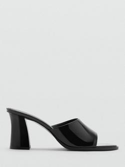 Mango Polo Block Heel Open Toe Patent Sandals, Black