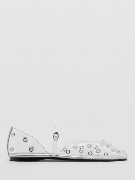 Mango Chell Mary Jane Flat Shoes, Silver