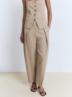 Mango Olivia Barrel Leg Trousers, Medium Brown