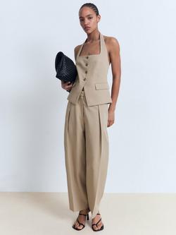 Mango Olivia Barrel Leg Trousers - view 2, Medium Brown