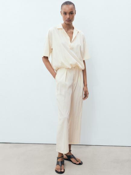 Mango Paper-H Cropped Trousers - view 2, Light Yellow